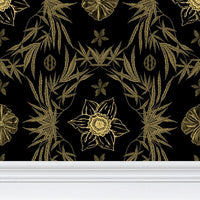 IVI Poppy Daisies & Cannabis Leaves Black Gold