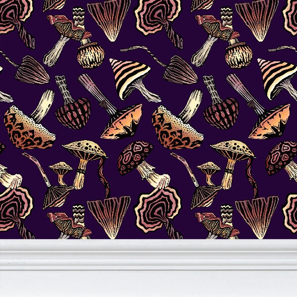 IVI - Mushroom Rotated Pattern - Purple Background