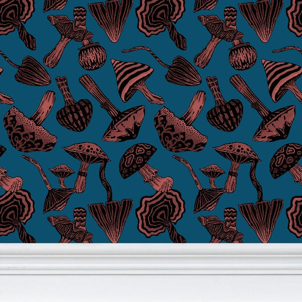IVI - Mushroom Rotated Pattern - Orange with Blue